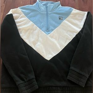 Fila sweatshirt. 3/4 sleeve. Vintage Vibes. Blue, White and Black.